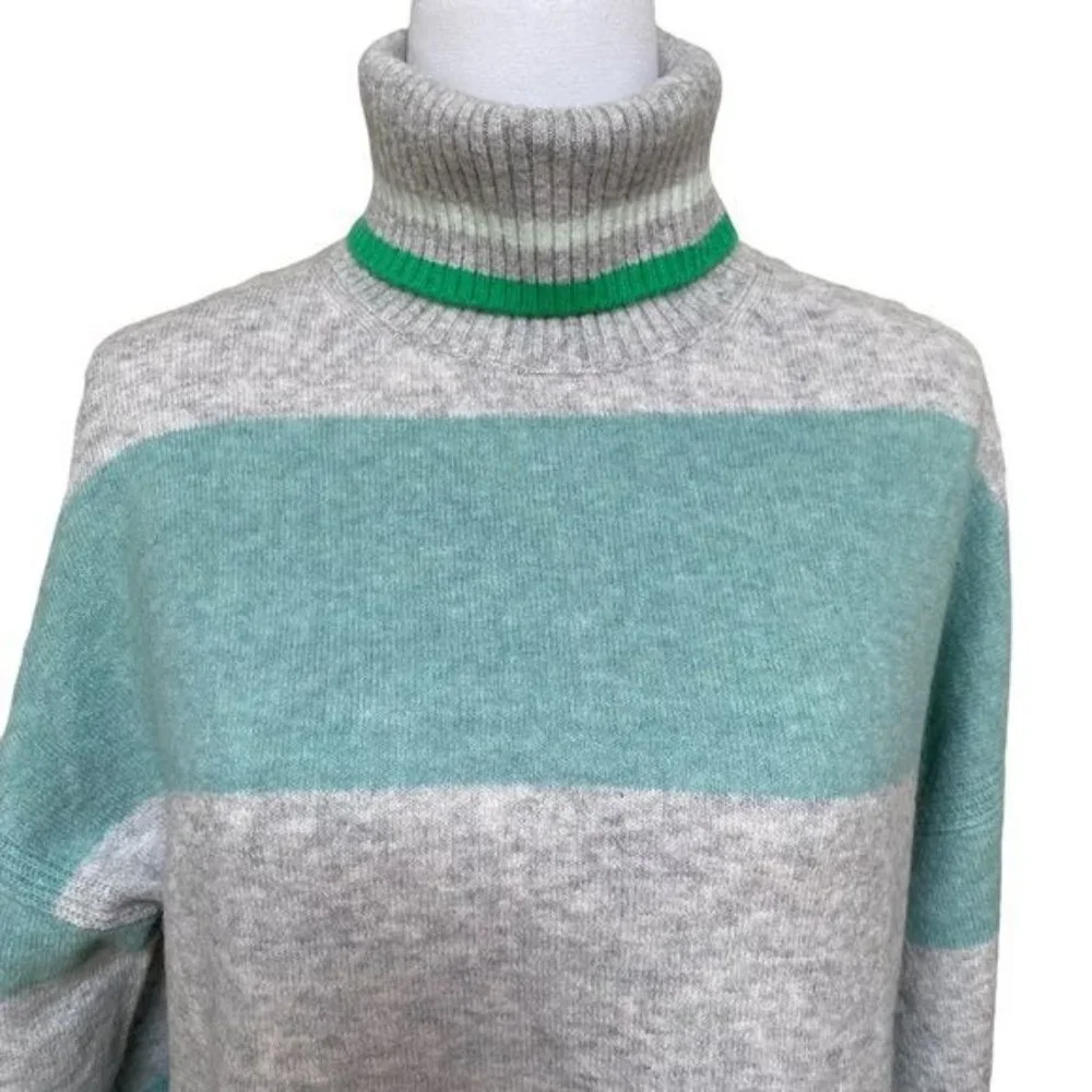 J. Crew Striped Turtleneck Sweater Supersoft Yarn Heather Silver Mint NWT